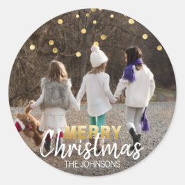 Adesivo Redondo Dourado Confetti Branco Feliz Natal | FOTO