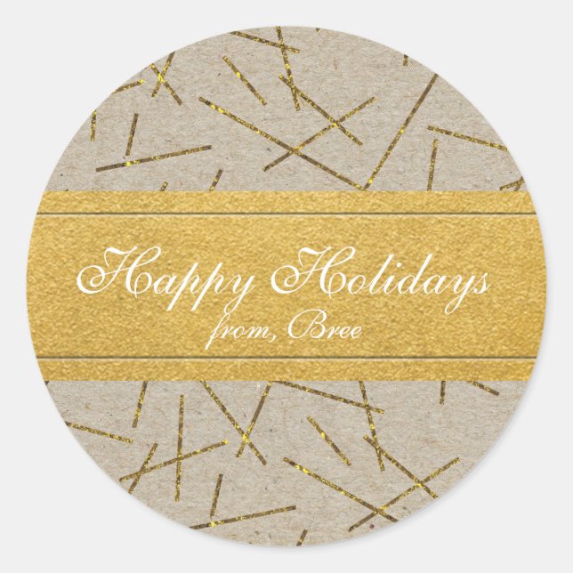 Adesivo Redondo Dourado Confetti Kraft Paper Rustic Holidkers (Frente)