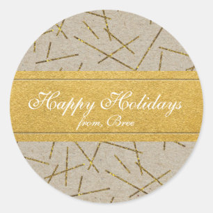 Adesivo Redondo Dourado Confetti Kraft Paper Rustic Holidkers