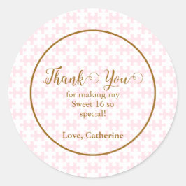 Adesivo Redondo Dourado, cor-de-rosa e Quebra-cabeça branco, doce 