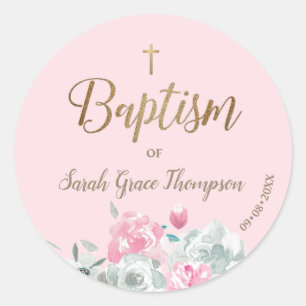 Adesivo Redondo Dourado cor de rosa Watercolor floral Baby girl