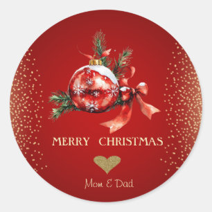 Adesivo Redondo Dourado Coração, Arco de Bola de Natal Vermelha