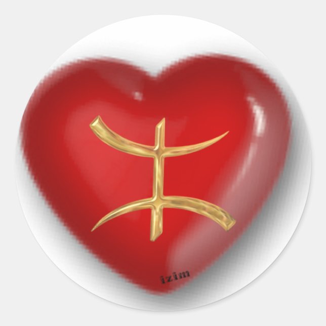 Adesivo Redondo Dourado coração vermelho aza (Frente)
