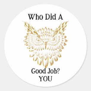 Adesivo Redondo Dourado Coruja Sticker