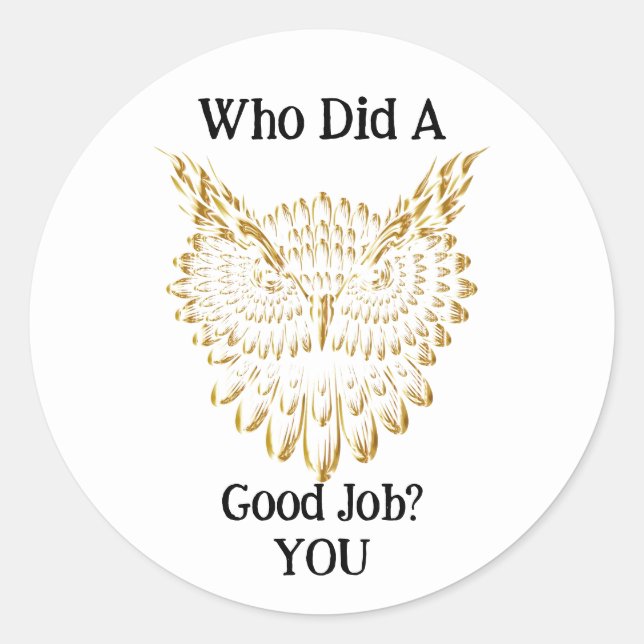 Adesivo Redondo Dourado Coruja Sticker (Frente)