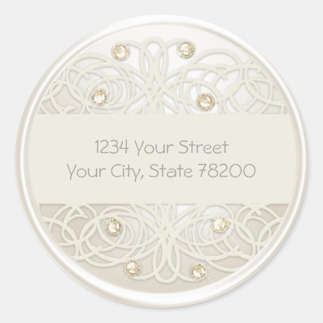 Adesivo Redondo Dourado Crystal e Pearl Damask Endereço de devoluç (Frente)