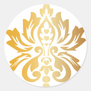 Adesivo Redondo Dourado Damask Personalizado