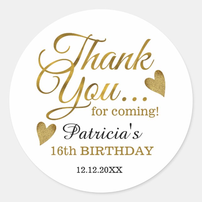 Adesivo Redondo Dourado Doce Dezesseis 16ª Festa de aniversário Ob (Frente)