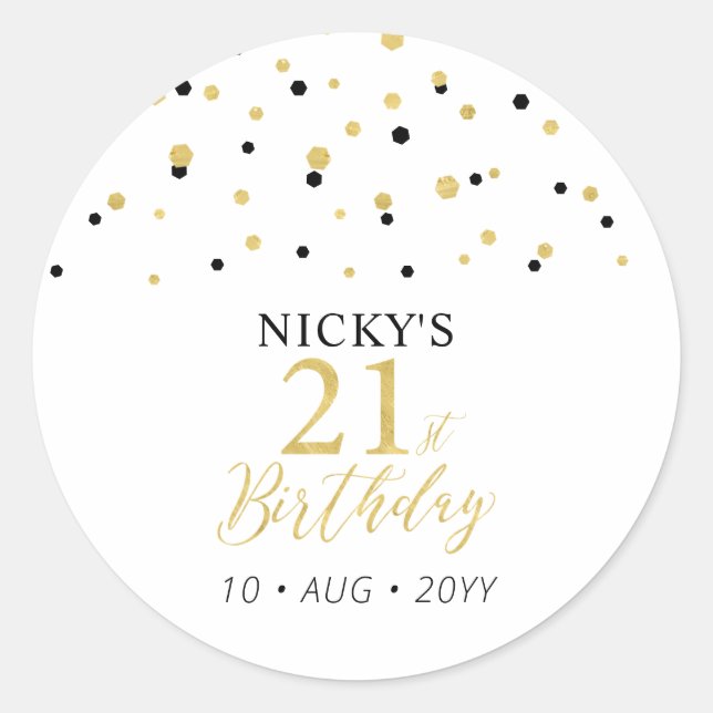 Adesivo Redondo Dourado e aniversário de 21 anos preto Obrigado (Frente)