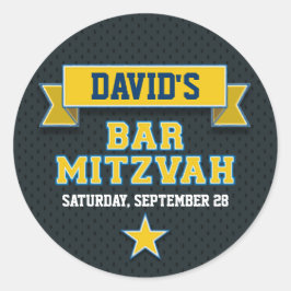 Adesivo Redondo Dourado e azul escuta desportiva, Bar Mitzvah RSVP
