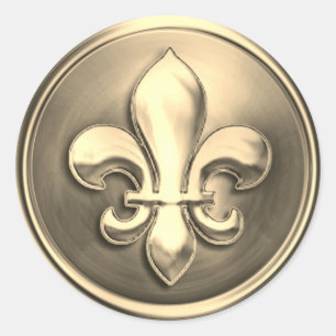 Adesivo Redondo Dourado e Fleur de Lis Emboscada