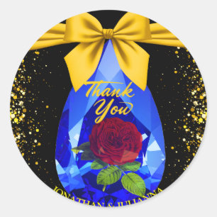 Adesivo Redondo Dourado e preto Gemstone Diamond Rosa Chic Obrigad