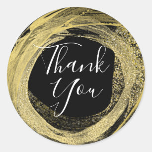 Adesivo Redondo Dourado e Preto Pincel de Pintura Moderno Favor de