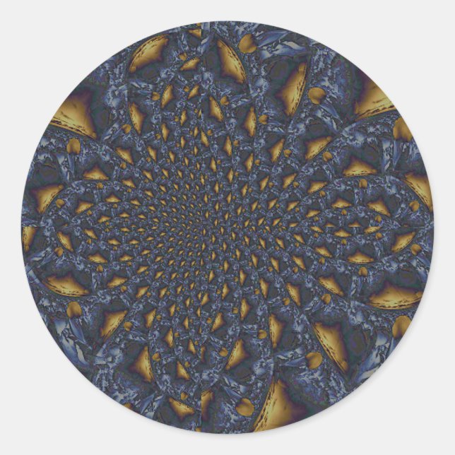 Adesivo Redondo Dourado e Silver Blue Molten Metal (Frente)