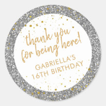 Dourado e Silver Glitter Obrigado Aniversário