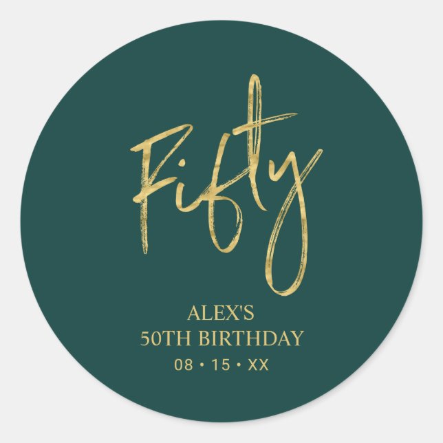 Adesivo Redondo Dourado e Verde 50º Favor de Aniversário 50º Obrig (Frente)