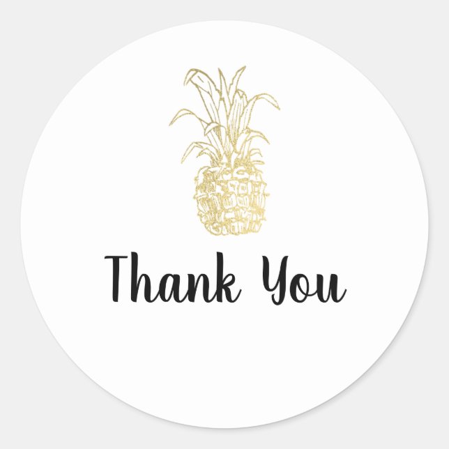 Adesivo Redondo Dourado Elegante Moderno Elegante, Abacaxi (Frente)