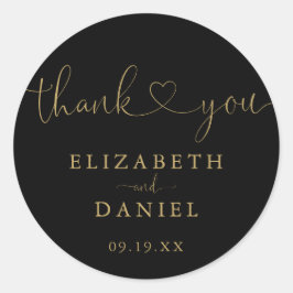 Adesivo Redondo Dourado Escrito Negro Obrigado Favor do Casamento