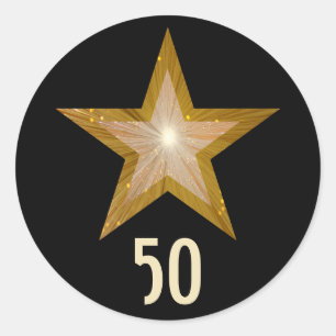 Adesivo Redondo "Dourado", estrela "50", em preto