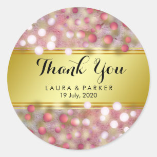 Adesivo Redondo Dourado Faux Foil Glitter Obrigado A Casar Confett