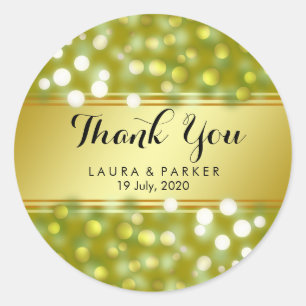 Adesivo Redondo Dourado Faux Foil Glitter Obrigado A Casar Confett