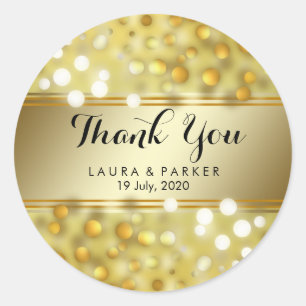 Adesivo Redondo Dourado Faux Foil Glitter Obrigado Casamento Confe