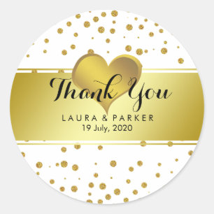 Adesivo Redondo Dourado Faux Foil Glitter Obrigado Por Casar