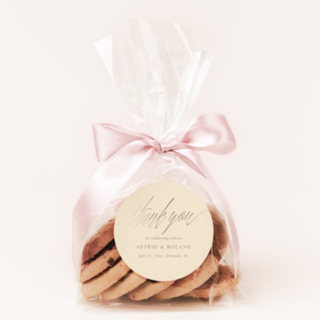 Adesivo Redondo Dourado Favor do Casamento Moderno Beige & Faux (Criador carregado)