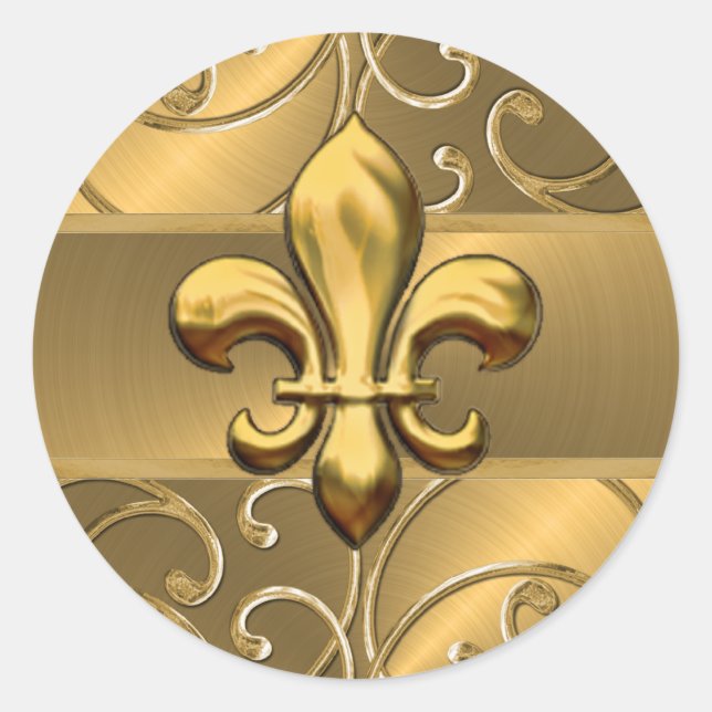 Adesivo Redondo Dourado Filigree Swirls Fleur de Lis (Frente)