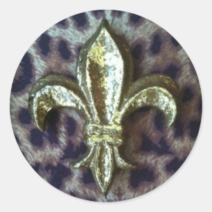 ADESIVO REDONDO DOURADO FLEUR-DE-LIS COM QUADRO LEOPARD