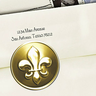 Adesivo Redondo Dourado Fleur de Lis Envelope Seal Emboscada