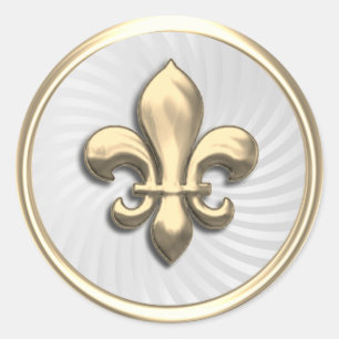 Adesivo Redondo Dourado Fleur de Lis no Fundo do Twirl Branco