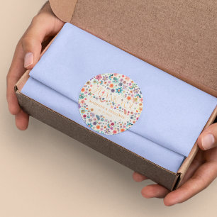 Adesivo Redondo Dourado Floral Bege Boho Agradecimento Favor de Ca