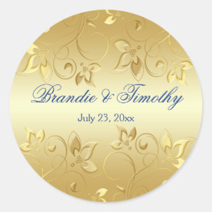 Adesivo Redondo Dourado Floral e Royal Blue Sticker