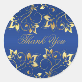 Adesivo Redondo Dourado Floral e Royal Blue Sticker