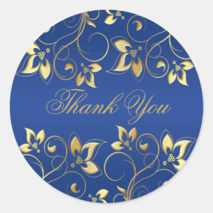 Adesivo Redondo Dourado Floral e Royal Blue Sticker