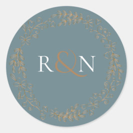 Adesivo Redondo Dourado Floral Laurel Garland Monograma