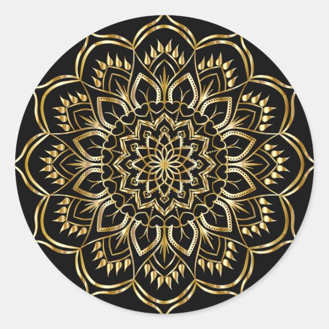 Adesivo Redondo Dourado Floral Mandala (Frente)