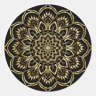 Adesivo Redondo Dourado Floral Mandala