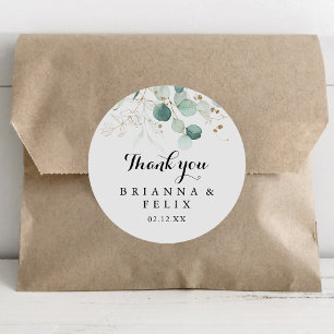 Adesivo Redondo Dourado Floral Obrigado, Favor De Casamento