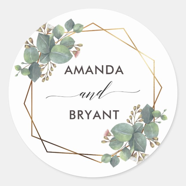 Adesivo Redondo Dourado Geo Frame Eucalyptus (Frente)