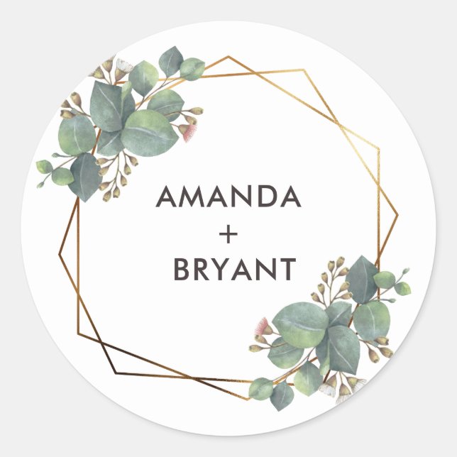 Adesivo Redondo Dourado Geo Frame Eucalyptus (Frente)