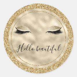 Adesivo Redondo Dourado Glam Glitter Girly Eyelashes personalizado