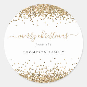 Adesivo Redondo Dourado Glitter Borders Nome Feliz Natal
