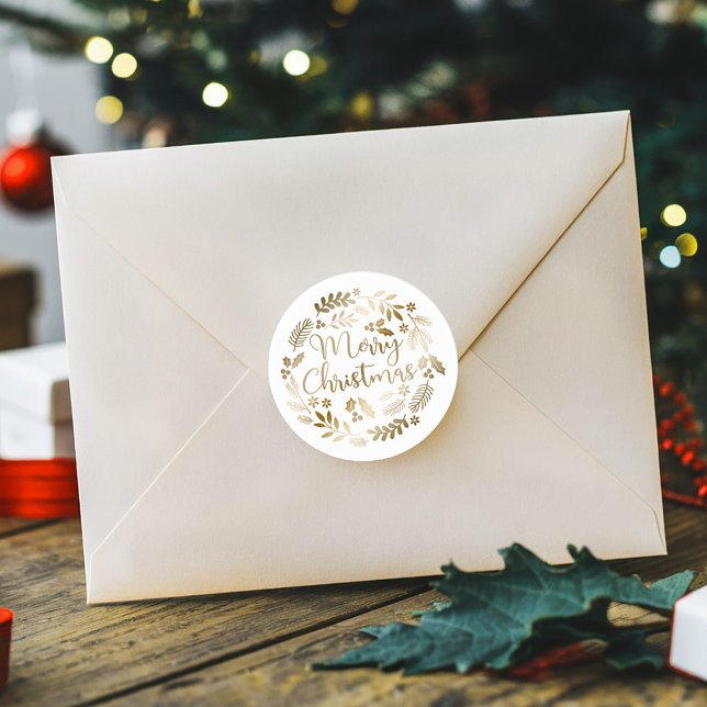 Adesivo Redondo Dourado Glitter Feliz Natal (Criador carregado)