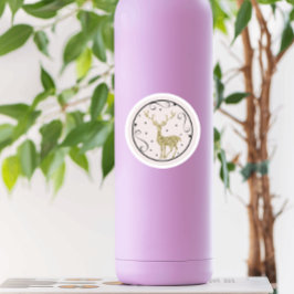 Adesivo Redondo Dourado Glitter Reindeer Natal