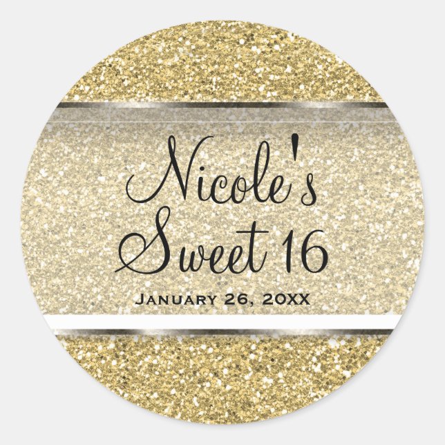 Adesivo Redondo Dourado Glitter & Silver Glam Festa de casamento F (Frente)