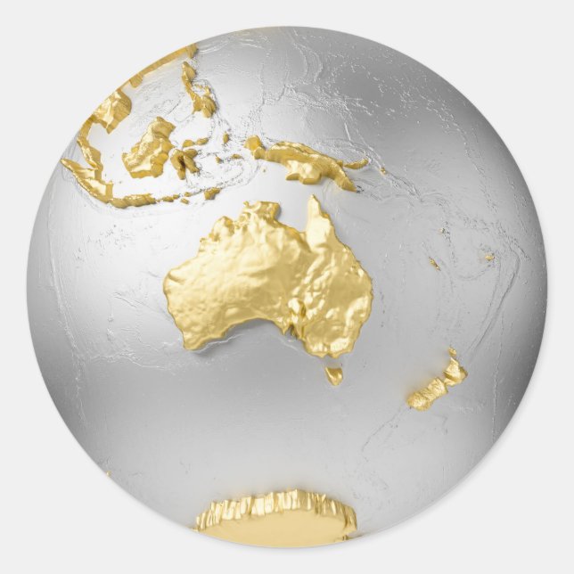 Adesivo Redondo Dourado globo de prata sem água. Austrália. 3d (Frente)