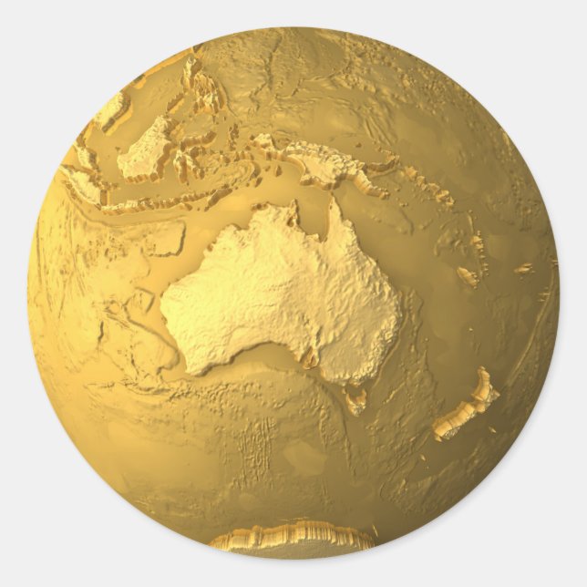 Adesivo Redondo Dourado globo - Metal Earth, Austrália, 3d Render (Frente)