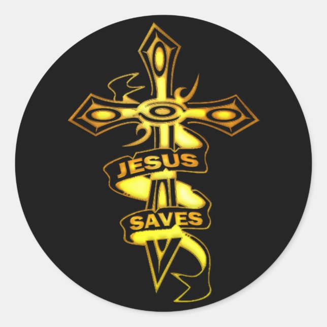 ADESIVO REDONDO DOURADO JESUS SAVES CROSS (Frente)